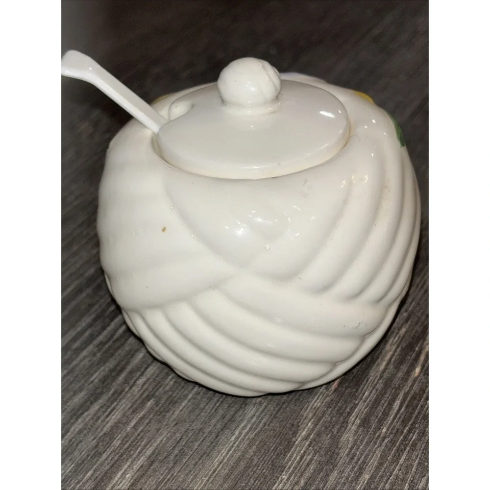 Otagiri Mary Ann Baker Floral Basket Jam Sugar Pot Bowl with Spoon Japan Vintage